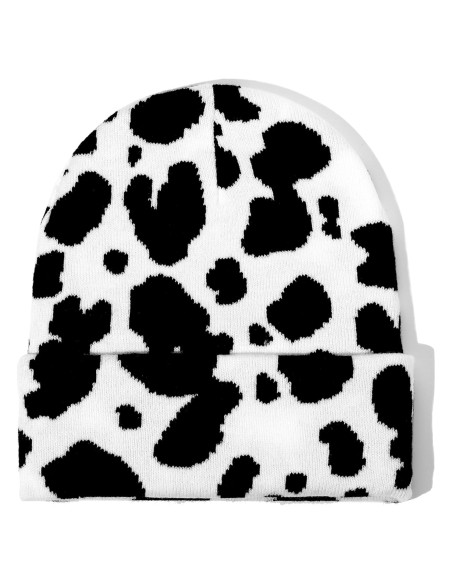 Gorro Beanie Unisex Estampado de Vaca - Acrílico Suave 55-62cm