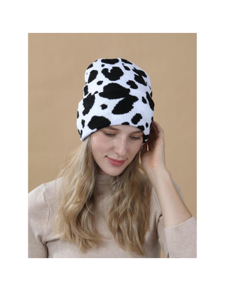 Gorro Beanie Unisex Estampado de Vaca - Acrílico Suave 55-62cm