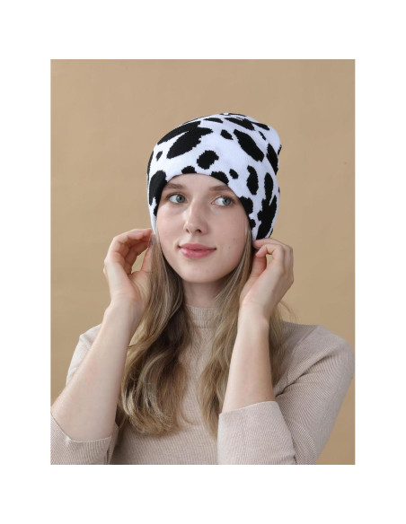 Gorro Beanie Unisex Estampado de Vaca - Acrílico Suave 55-62cm