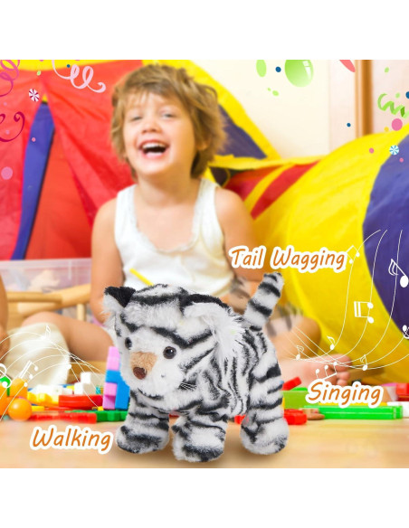 Tigre de Peluche Interactivo CozyWorld 33 cm Blanco Canta y Camina