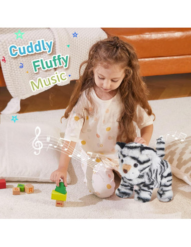 Tigre de Peluche Interactivo CozyWorld 33 cm Blanco Canta y Camina