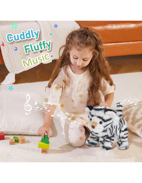 Tigre de Peluche Interactivo CozyWorld 33 cm Blanco Canta y Camina