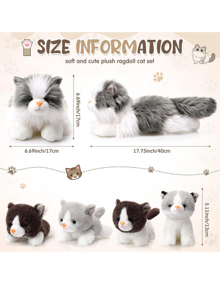Set de Peluches Gato Ragdoll HyDren 5 Piezas Gris 45 cm