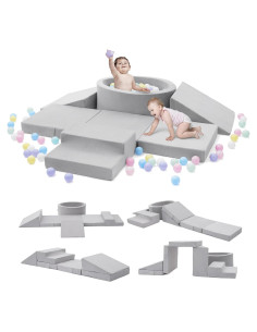 Conjunto de Juego Suave Elftopia con Bloques de Escalada y Piscina de Pelotas - Gris