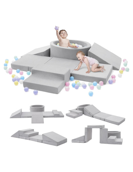 Conjunto de Juego Suave Elftopia con Bloques de Escalada y Piscina de Pelotas - Gris