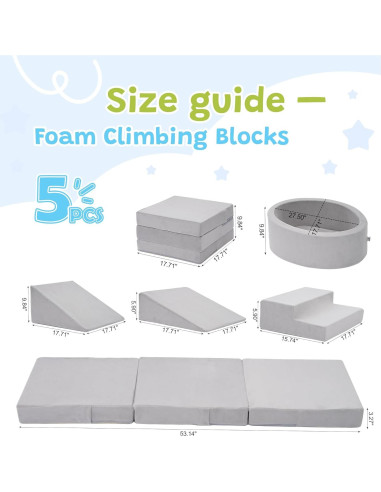 Conjunto de Juego Suave Elftopia con Bloques de Escalada y Piscina de Pelotas - Gris