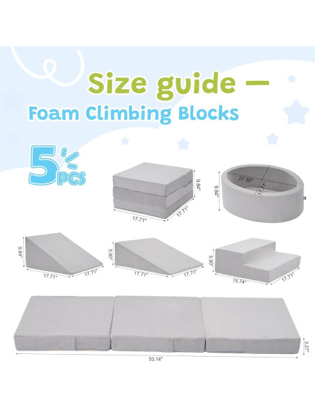 Conjunto de Juego Suave Elftopia con Bloques de Escalada y Piscina de Pelotas - Gris