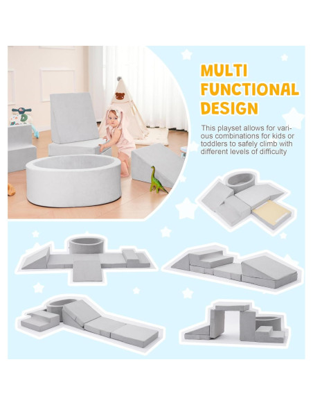 Conjunto de Juego Suave Elftopia con Bloques de Escalada y Piscina de Pelotas - Gris