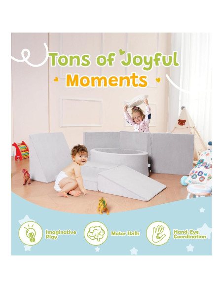 Conjunto de Juego Suave Elftopia con Bloques de Escalada y Piscina de Pelotas - Gris