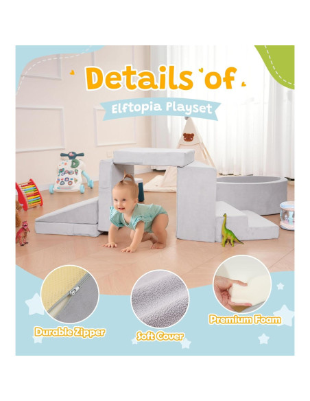 Conjunto de Juego Suave Elftopia con Bloques de Escalada y Piscina de Pelotas - Gris