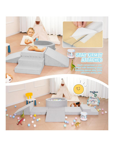 Conjunto de Juego Suave Elftopia con Bloques de Escalada y Piscina de Pelotas - Gris