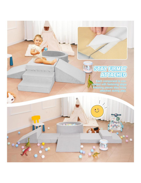Conjunto de Juego Suave Elftopia con Bloques de Escalada y Piscina de Pelotas - Gris