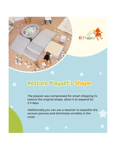 Conjunto de Juego Suave Elftopia con Bloques de Escalada y Piscina de Pelotas - Gris