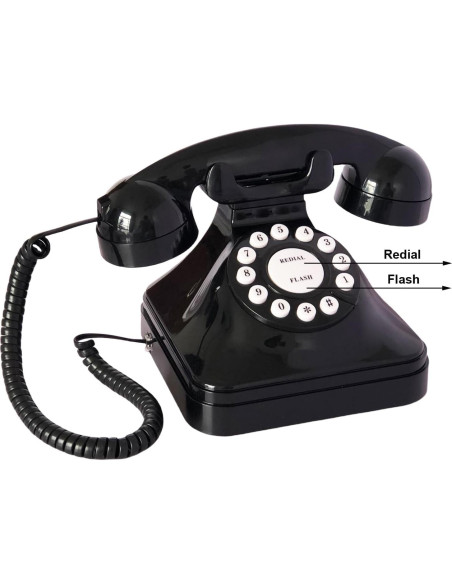 Teléfono de Casa Retro TelPal 3011 Negro Corded Analógico Teléfono de Casa Retro TelPal 3011 Negro Corded Analógico