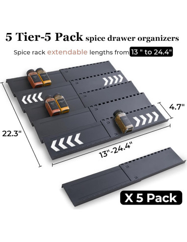 Organizador de Cajones de Especias Homhut, 5 Niveles Expandible 33-62 cm