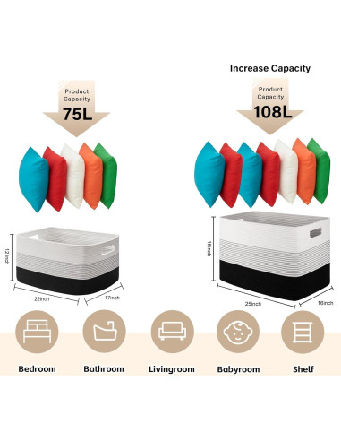 Cesta de Almacenamiento OIAHOMY Grande 56x43x30.5 cm Negra