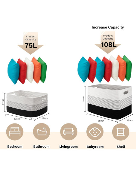 Cesta de Almacenamiento OIAHOMY Grande 56x43x30.5 cm Negra
