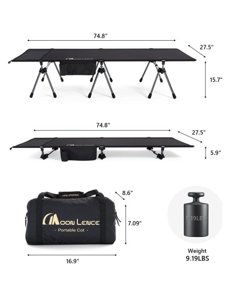 Cama de Camping Plegable MOON LENCE Ajustable 150 kg Negra