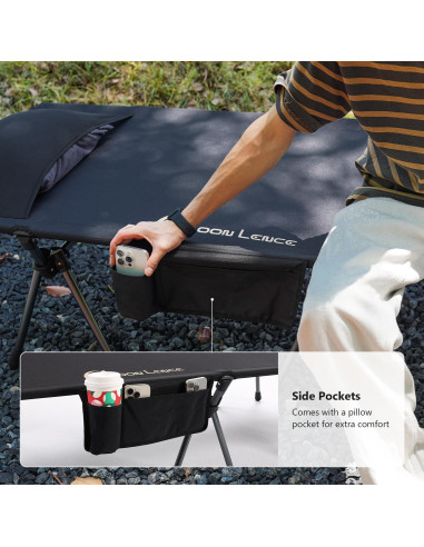 Cama de Camping Plegable MOON LENCE Ajustable 150 kg Negra