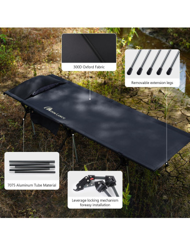 Cama de Camping Plegable MOON LENCE Ajustable 150 kg Negra