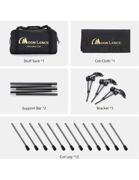 Cama de Camping Plegable MOON LENCE Ajustable 150 kg Negra