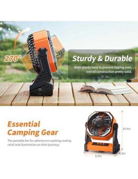 Ventilador de Camping Doublepow D10 con Luz LED 20000mAh