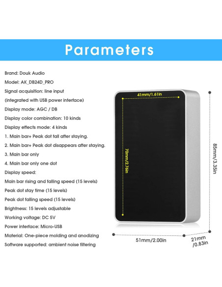 Medidor de Nivel de Sonido LED Douk Audio AK_DB24D_PRO