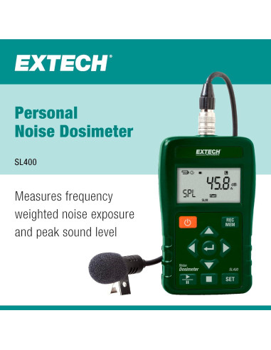 Dosímetro Personal de Ruido Extech SL400 USB 199.58g
