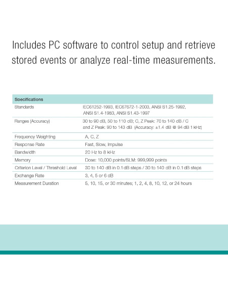 Dosímetro Personal de Ruido Extech SL400 USB 199.58g