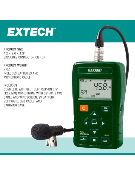 Dosímetro Personal de Ruido Extech SL400 USB 199.58g