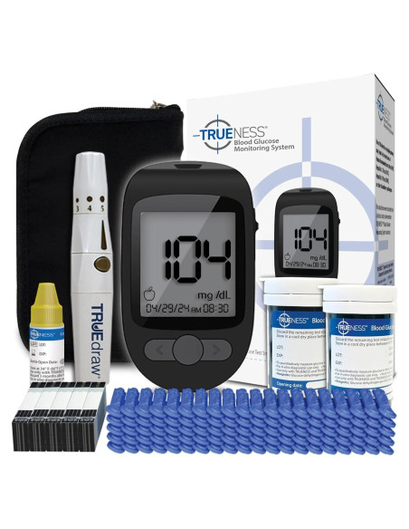 Medidor de Glucosa en Sangre TRUENESS con 100 Tiras y Lancetas