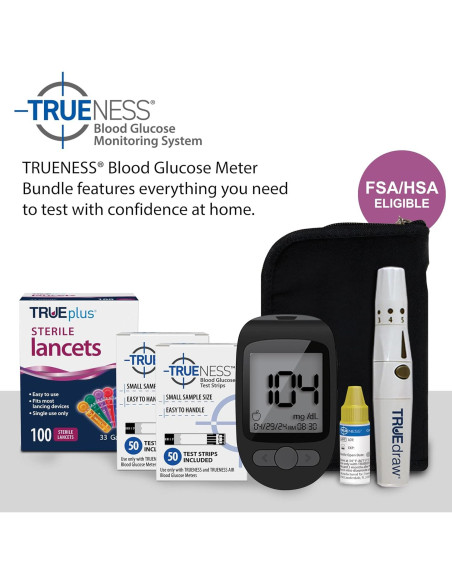 Medidor de Glucosa en Sangre TRUENESS con 100 Tiras y Lancetas