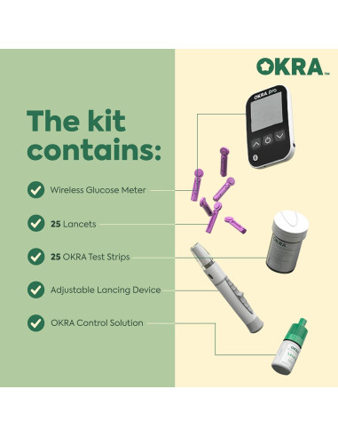 Kit de Monitor de Azúcar en Sangre OKRA PRO - 25 Tiras, Bluetooth