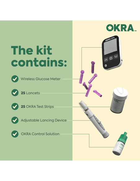 Kit de Monitor de Azúcar en Sangre OKRA PRO - 25 Tiras, Bluetooth