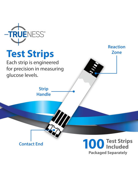 Medidor de Glucosa en Sangre TRUENESS con 100 Tiras y Lancetas