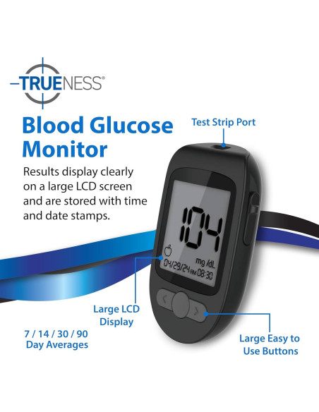 Medidor de Glucosa en Sangre TRUENESS con 100 Tiras y Lancetas