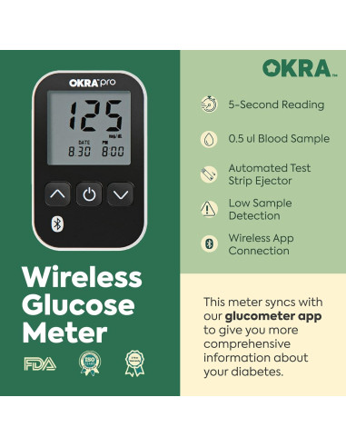 Kit de Monitor de Azúcar en Sangre OKRA PRO - 25 Tiras, Bluetooth