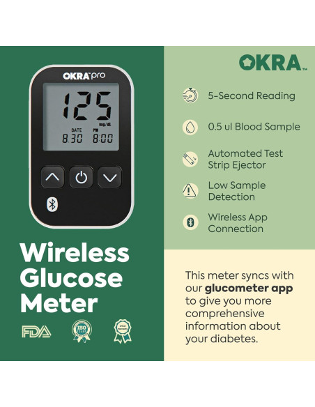 Kit de Monitor de Azúcar en Sangre OKRA PRO - 25 Tiras, Bluetooth