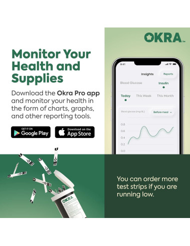 Kit de Monitor de Azúcar en Sangre OKRA PRO - 25 Tiras, Bluetooth