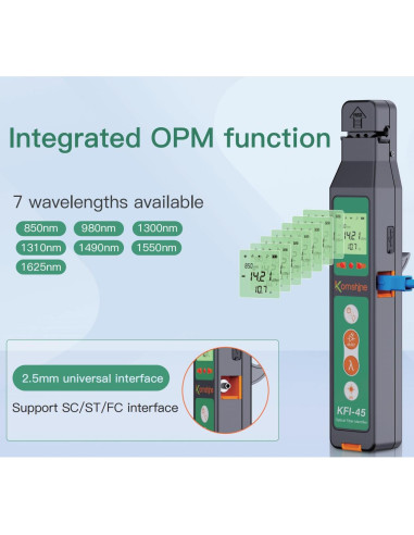 Identificador de Fibra Óptica Komshine KFI-45 - Medidor OPM y VFL