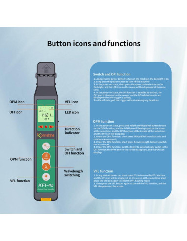 Identificador de Fibra Óptica Komshine KFI-45 - Medidor OPM y VFL