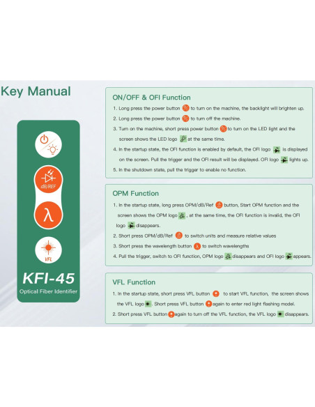 Identificador de Fibra Óptica Komshine KFI-45 - Medidor OPM y VFL