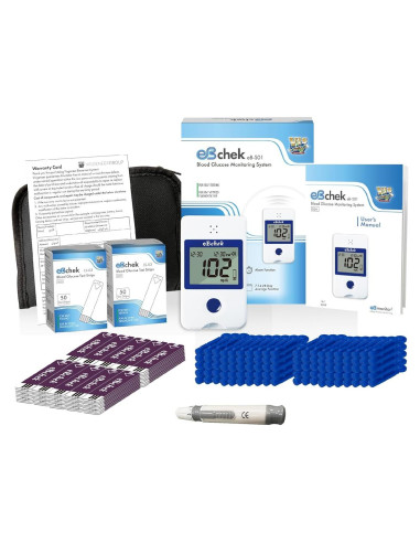 Kit Monitor de Glucosa eBchek con 100 Tiras y Lancetas