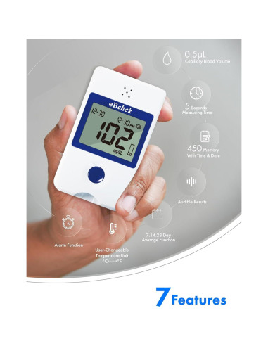 Kit Monitor de Glucosa eBchek con 100 Tiras y Lancetas