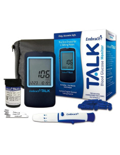 Kit de Pruebas de Diabetes Embrace Talk - Medidor de Glucosa con 50 Tiras y Estuche