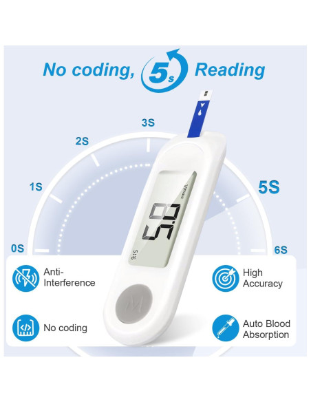 Kit de Monitor de Glucosa CAKRNPS con 50 Tiras y Lancetas