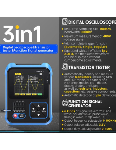 Osciloscopio Digital Portátil Hilitand 3 en 1 500 kHz