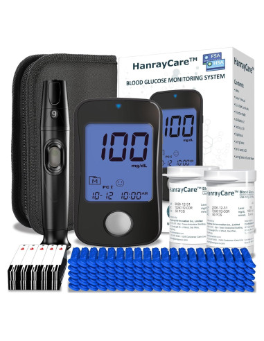 Kit de Monitoreo de Glucosa HanrayCare TD-4125 con 100 Tiras