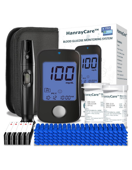 Kit de Monitoreo de Glucosa HanrayCare TD-4125 con 100 Tiras