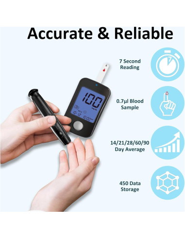 Kit de Monitoreo de Glucosa HanrayCare TD-4125 con 100 Tiras